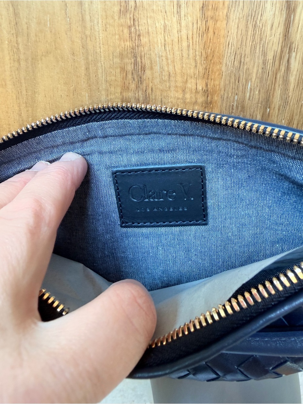 Clare V Petit Moyen leather crossbody bag - Twilight Navy Diagonal Woven NWT - Picture 9 of 9